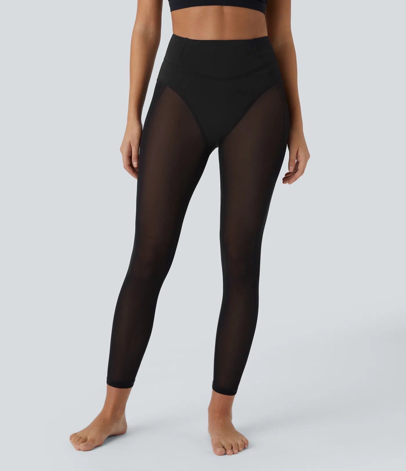 High Waisted 2 - in - 1 7/8 Sheer Mesh Dance Leggings - Lixoval