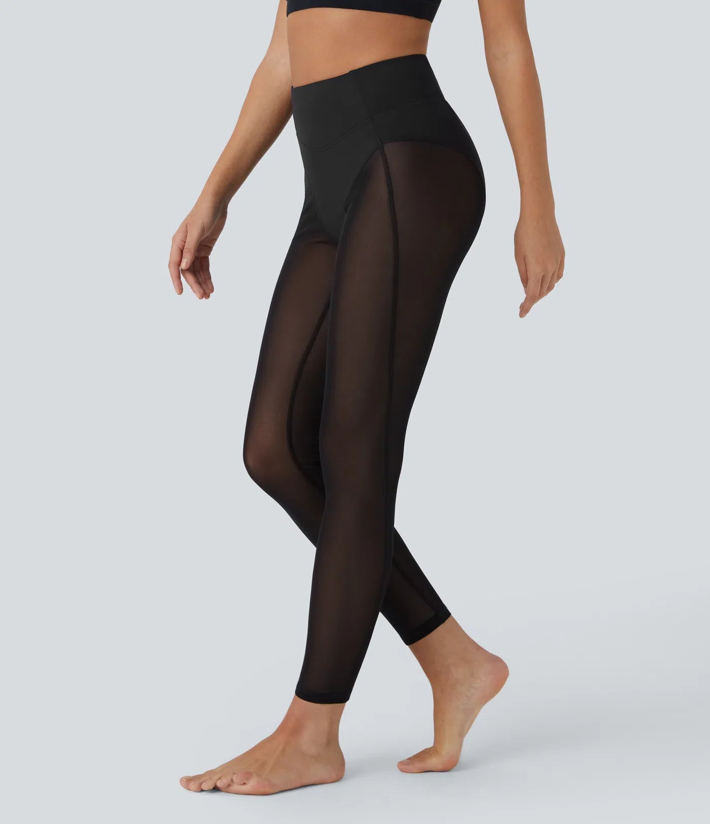 High Waisted 2 - in - 1 7/8 Sheer Mesh Dance Leggings - Lixoval