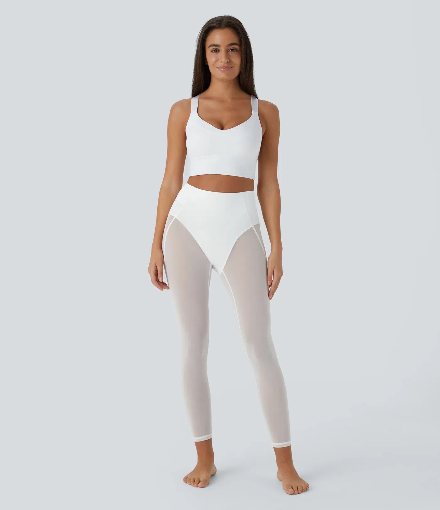 High Waisted 2 - in - 1 7/8 Sheer Mesh Dance Leggings - Lixoval