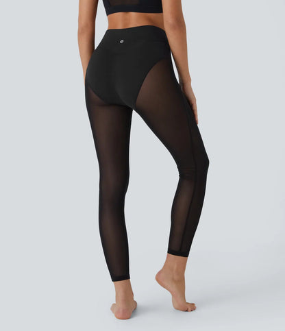 High Waisted 2 - in - 1 7/8 Sheer Mesh Dance Leggings - Lixoval