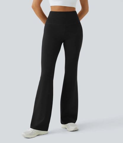 High Waisted Back Pocket Plain Slight Flare Leggings - Lixoval