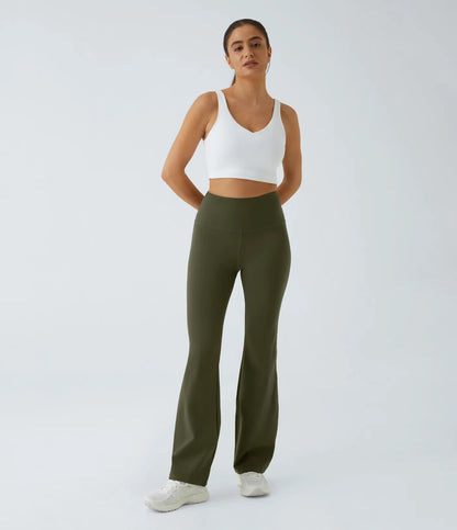 High Waisted Back Pocket Plain Slight Flare Leggings - Lixoval