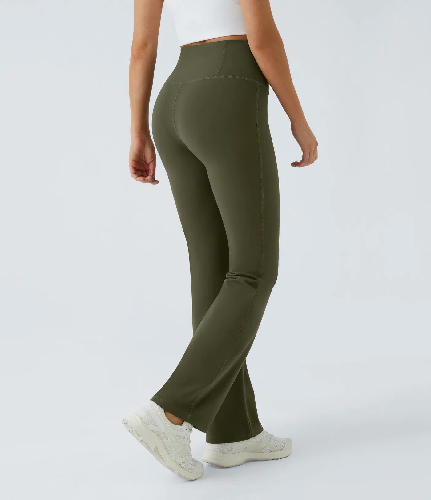 High Waisted Back Pocket Plain Slight Flare Leggings - Lixoval