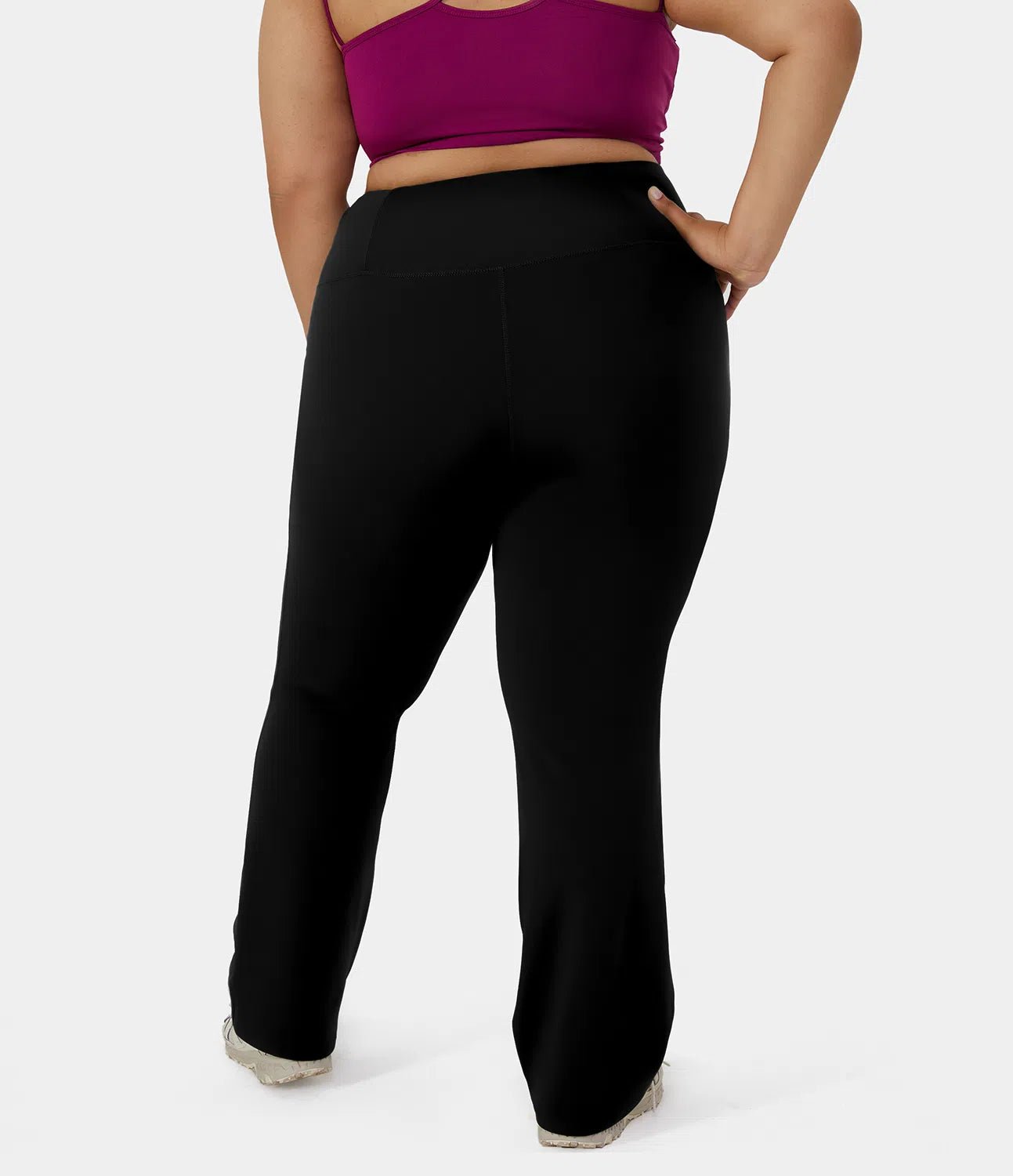 High Waisted Back Pocket Plain Slight Flare Leggings - Lixoval