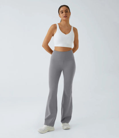 High Waisted Back Pocket Plain Slight Flare Leggings - Lixoval