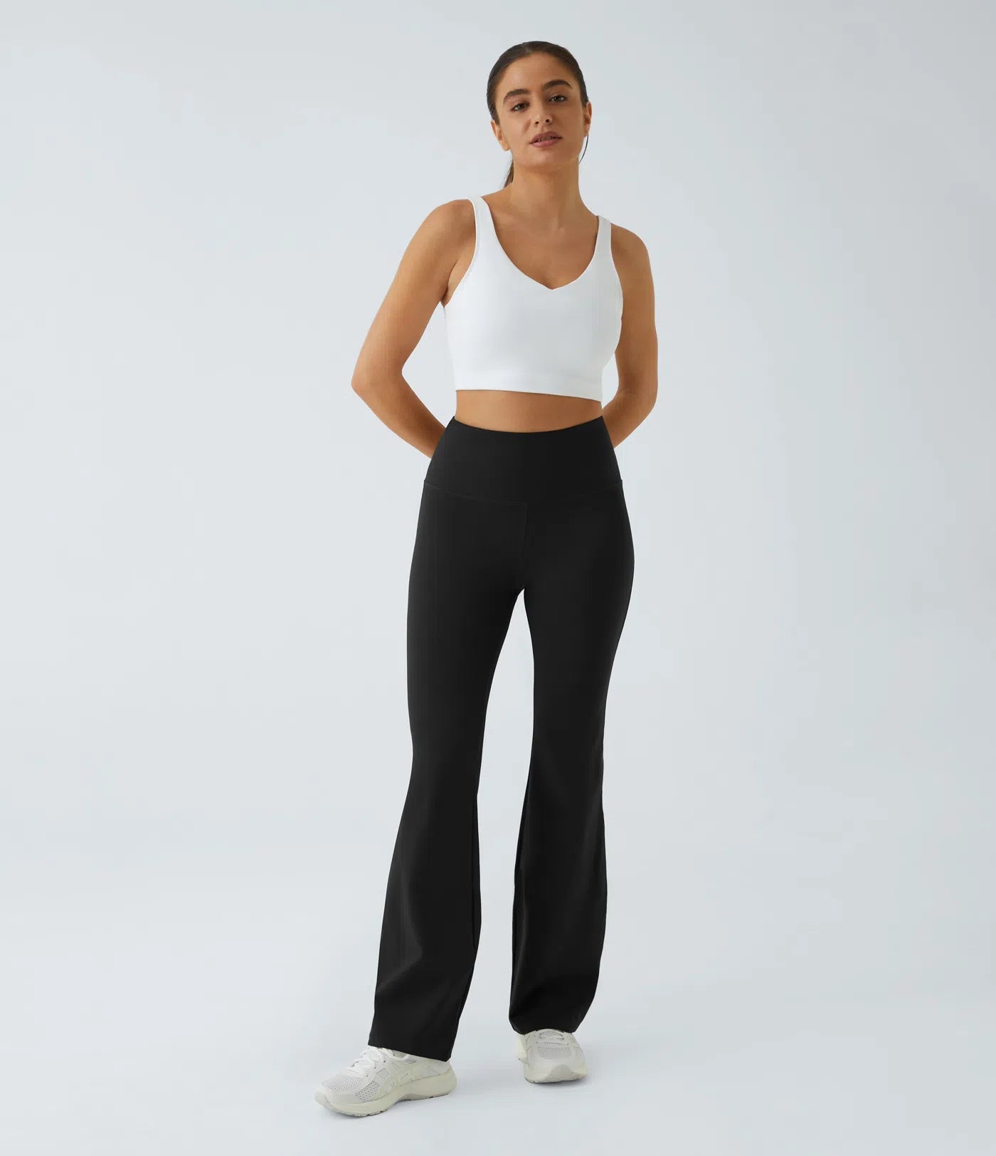 High Waisted Back Pocket Plain Slight Flare Leggings - Lixoval