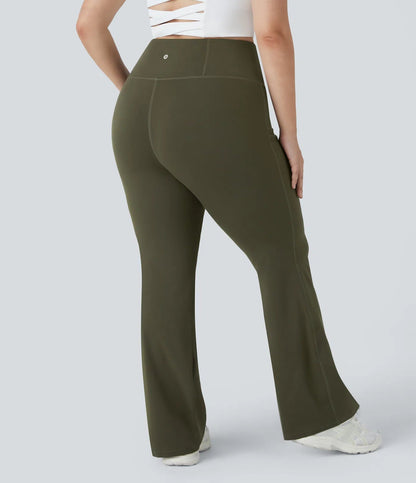 High Waisted Back Pocket Plain Slight Flare Leggings - Lixoval