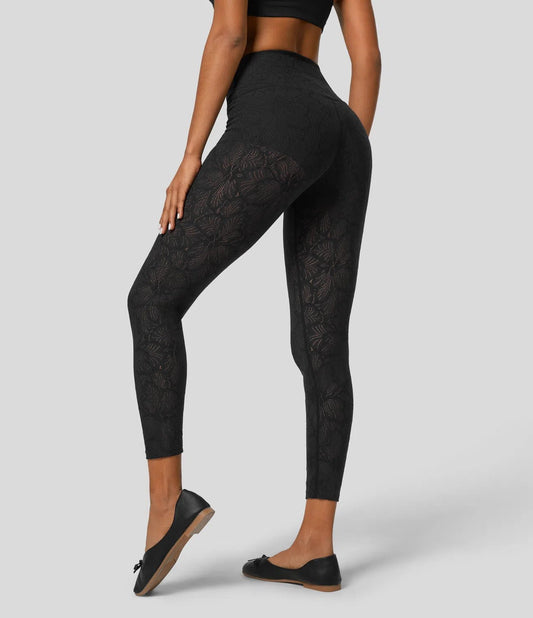 High Waisted Crossover 2 - in - 1 7/8 Lace Casual Leggings - Lixoval