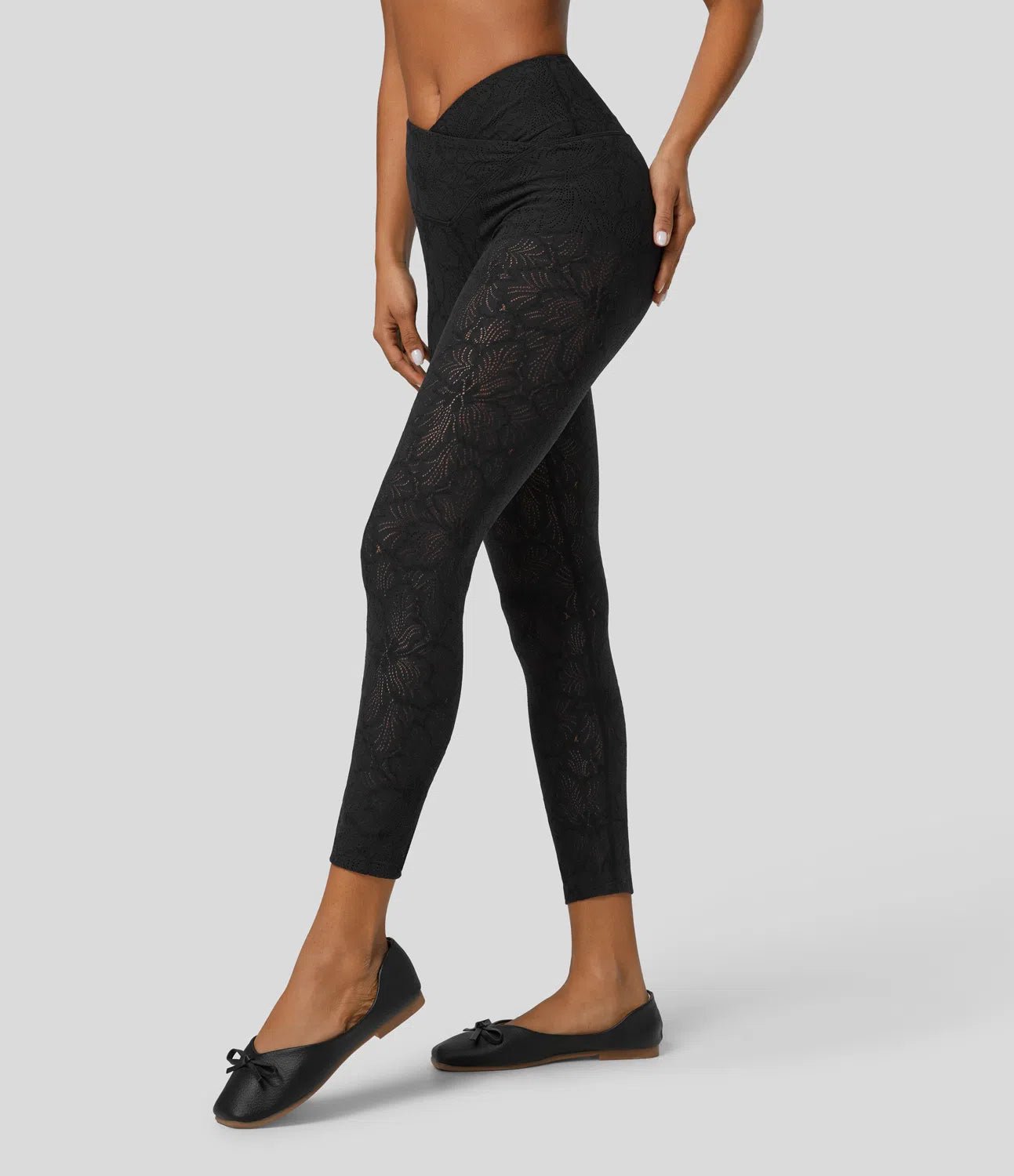 High Waisted Crossover 2 - in - 1 7/8 Lace Casual Leggings - Lixoval