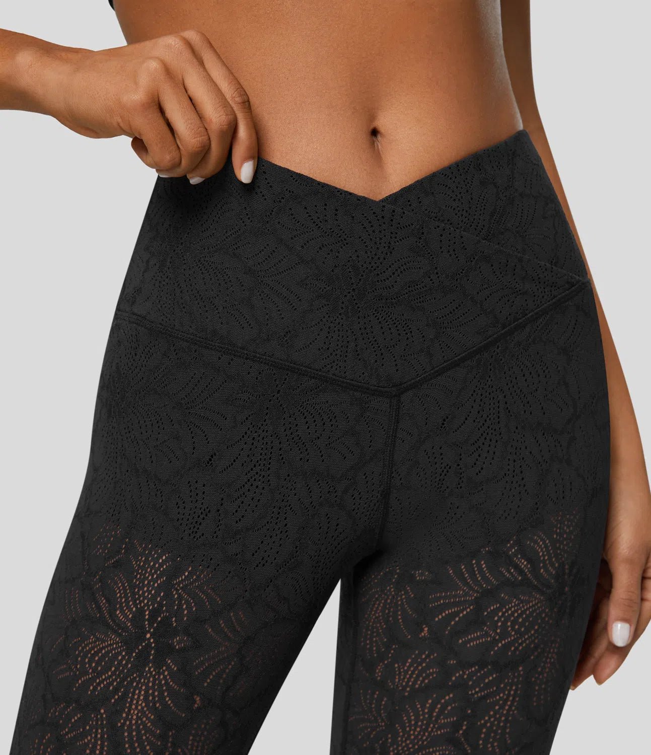 High Waisted Crossover 2 - in - 1 7/8 Lace Casual Leggings - Lixoval