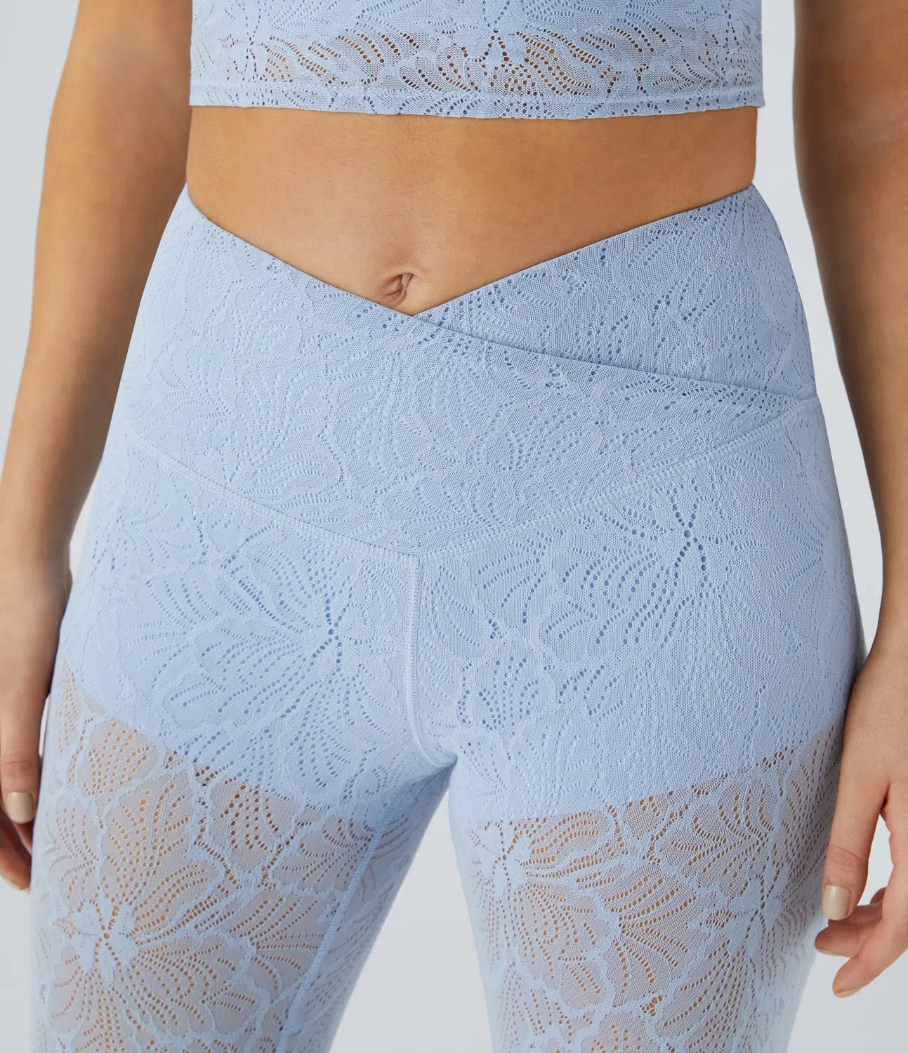 High Waisted Crossover 2 - in - 1 7/8 Lace Casual Leggings - Lixoval