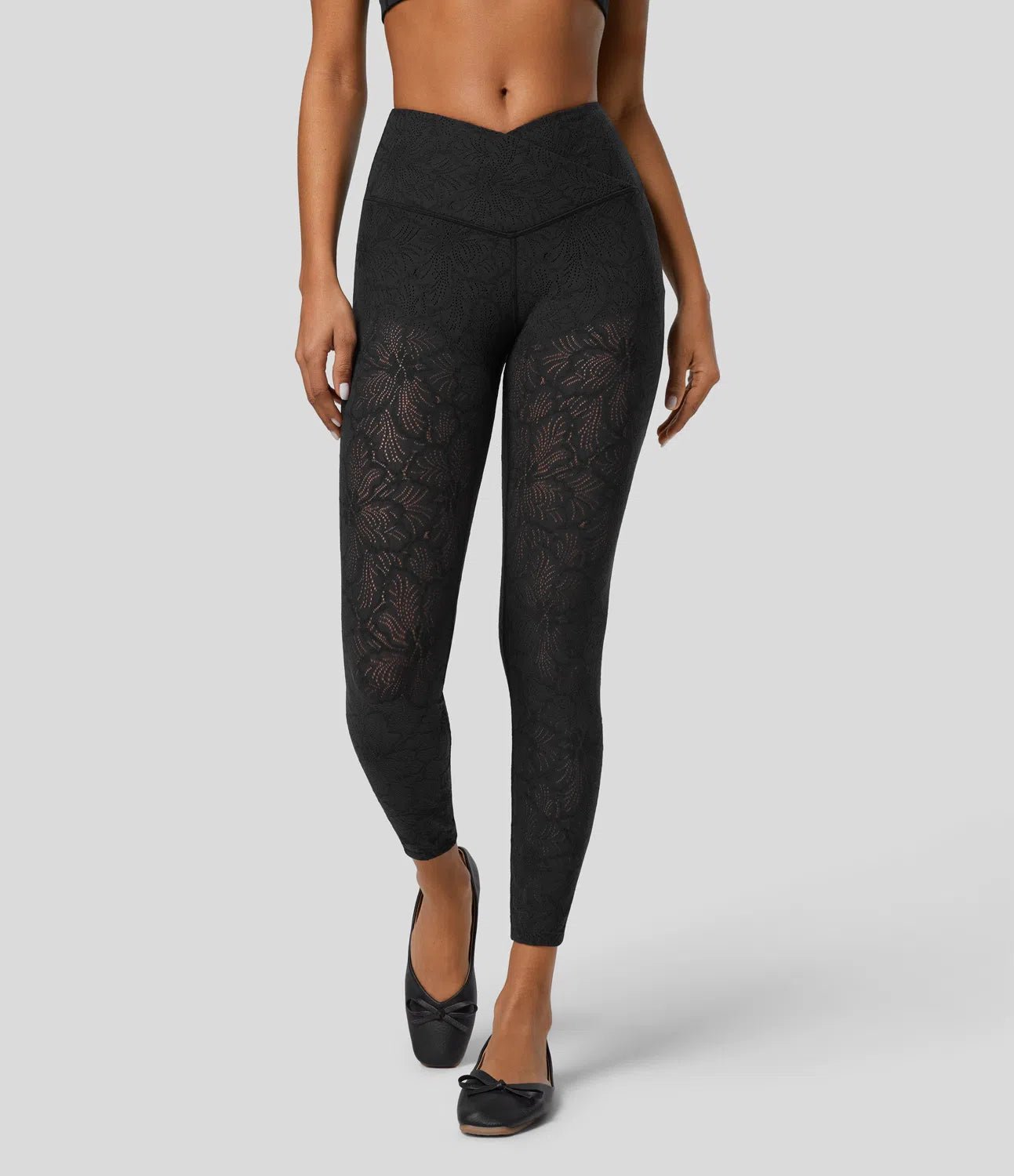 High Waisted Crossover 2 - in - 1 7/8 Lace Casual Leggings - Lixoval