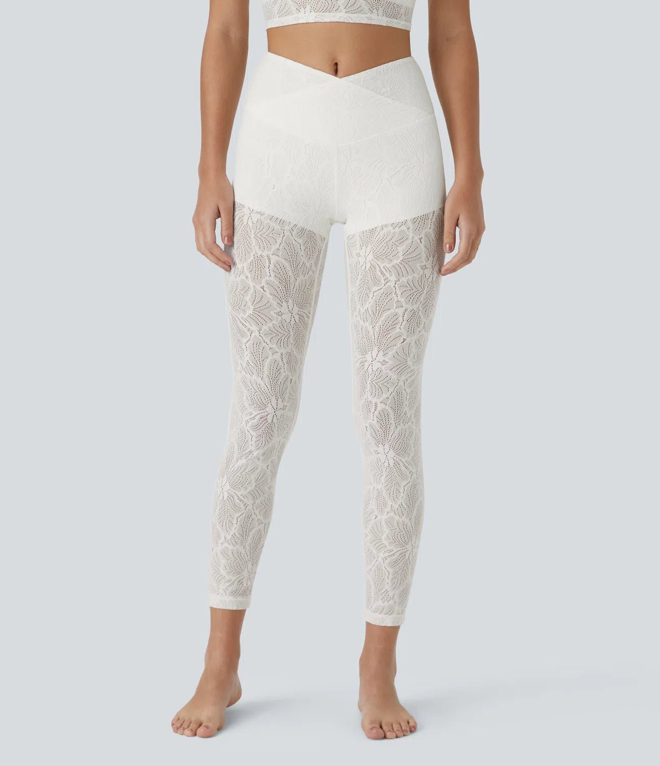 High Waisted Crossover 2 - in - 1 7/8 Lace Casual Leggings - Lixoval