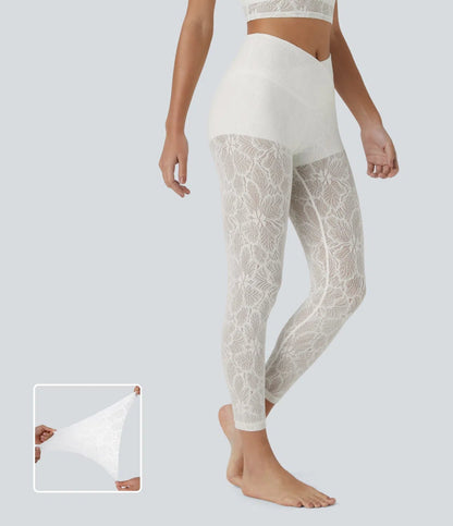 High Waisted Crossover 2 - in - 1 7/8 Lace Casual Leggings - Lixoval