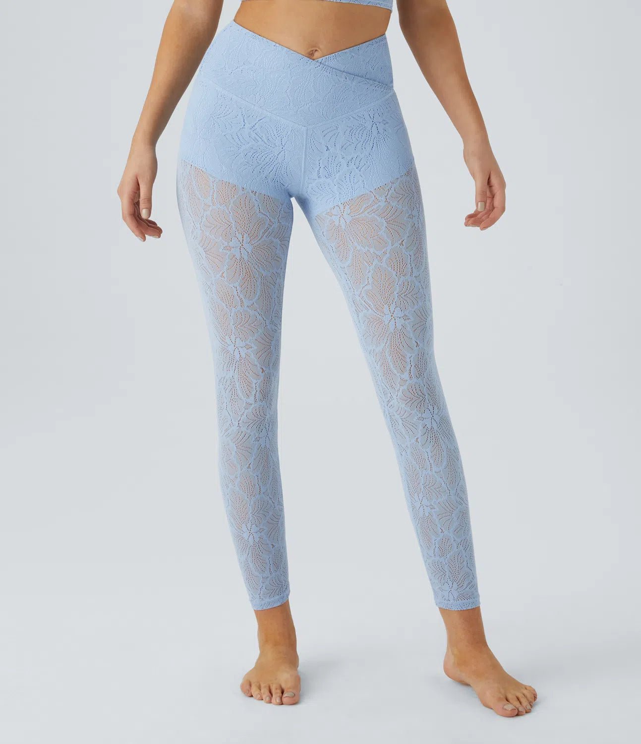 High Waisted Crossover 2 - in - 1 7/8 Lace Casual Leggings - Lixoval