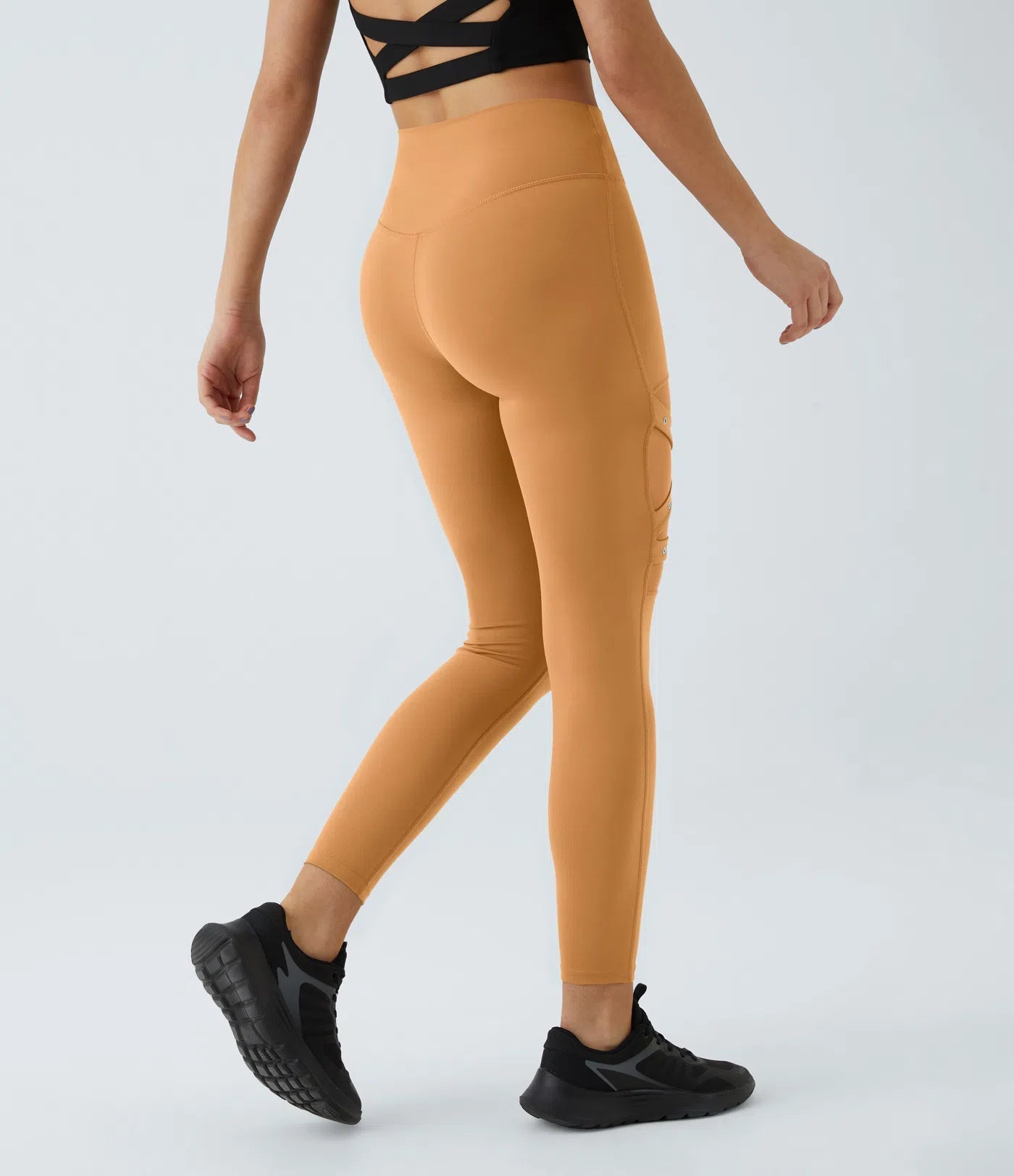 High Waisted Crossover Contrast Mesh Decorative Buckle Yoga Leggings - Lixoval