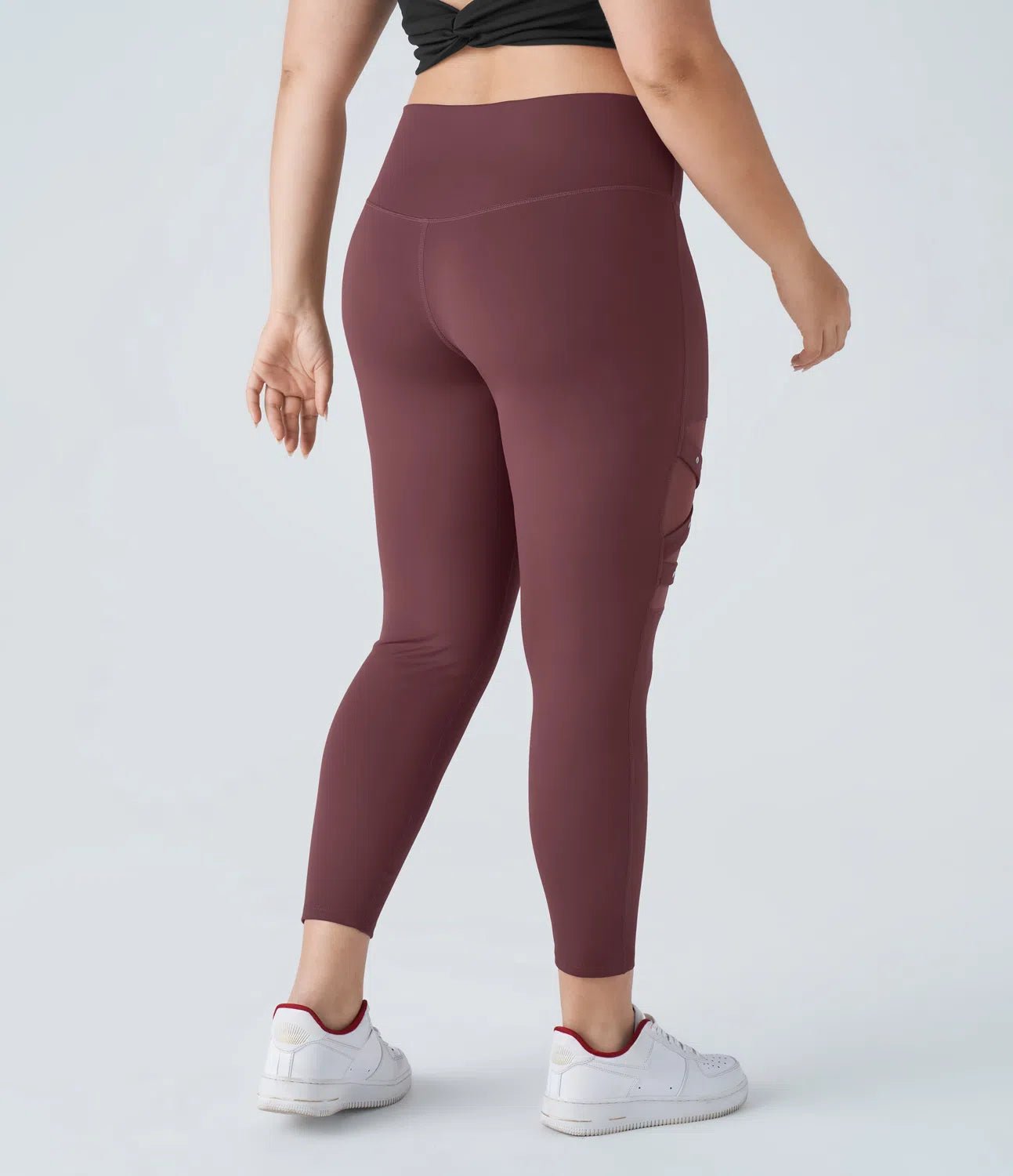 High Waisted Crossover Contrast Mesh Decorative Buckle Yoga Leggings - Lixoval