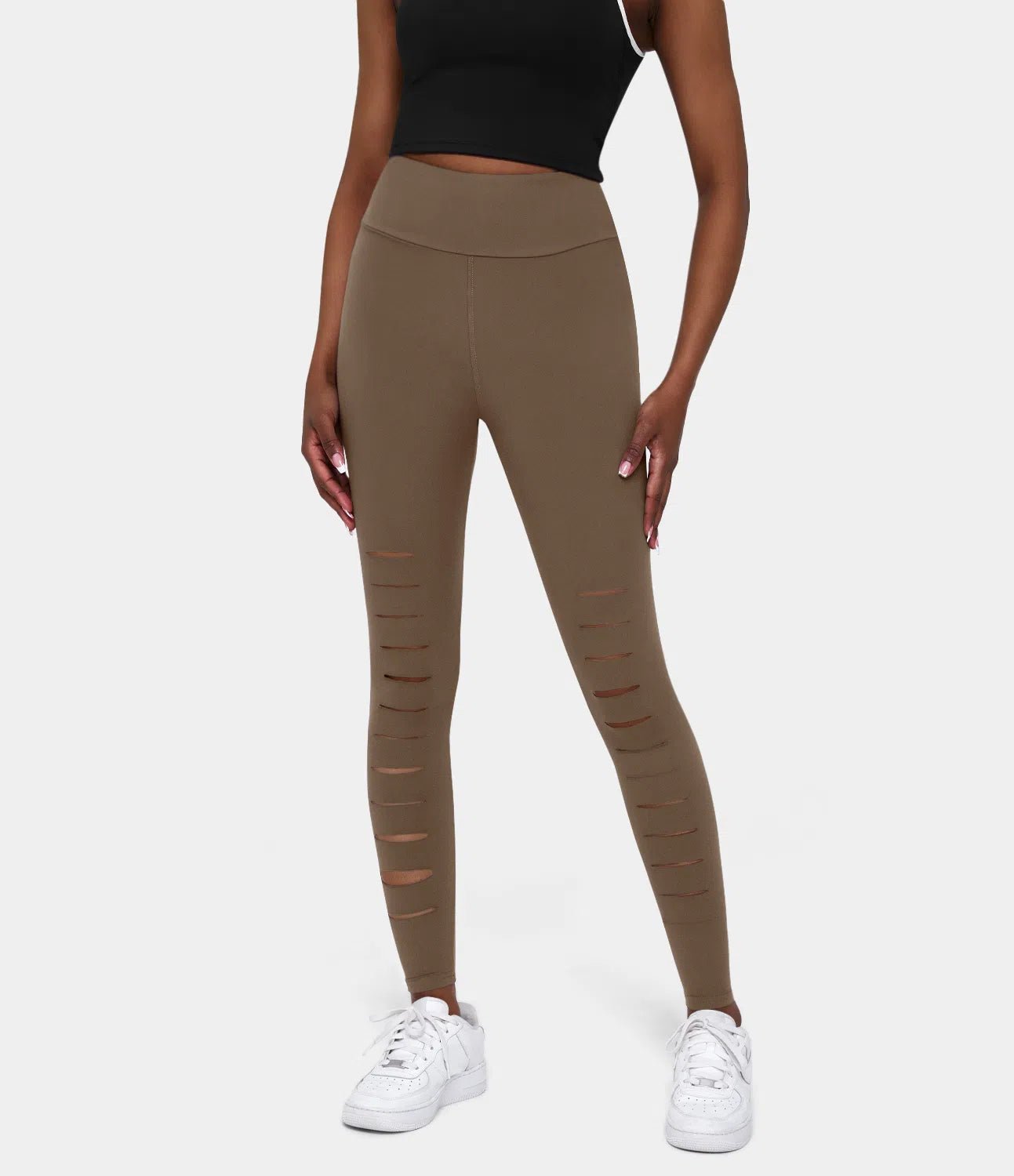 High Waisted Ripped Solid Casual Leggings - Lixoval