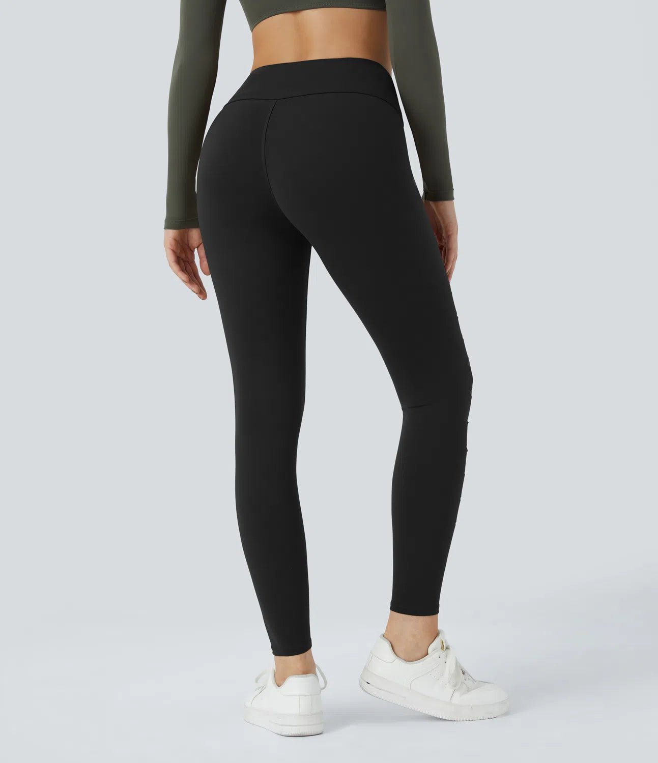 High Waisted Ripped Solid Casual Leggings - Lixoval