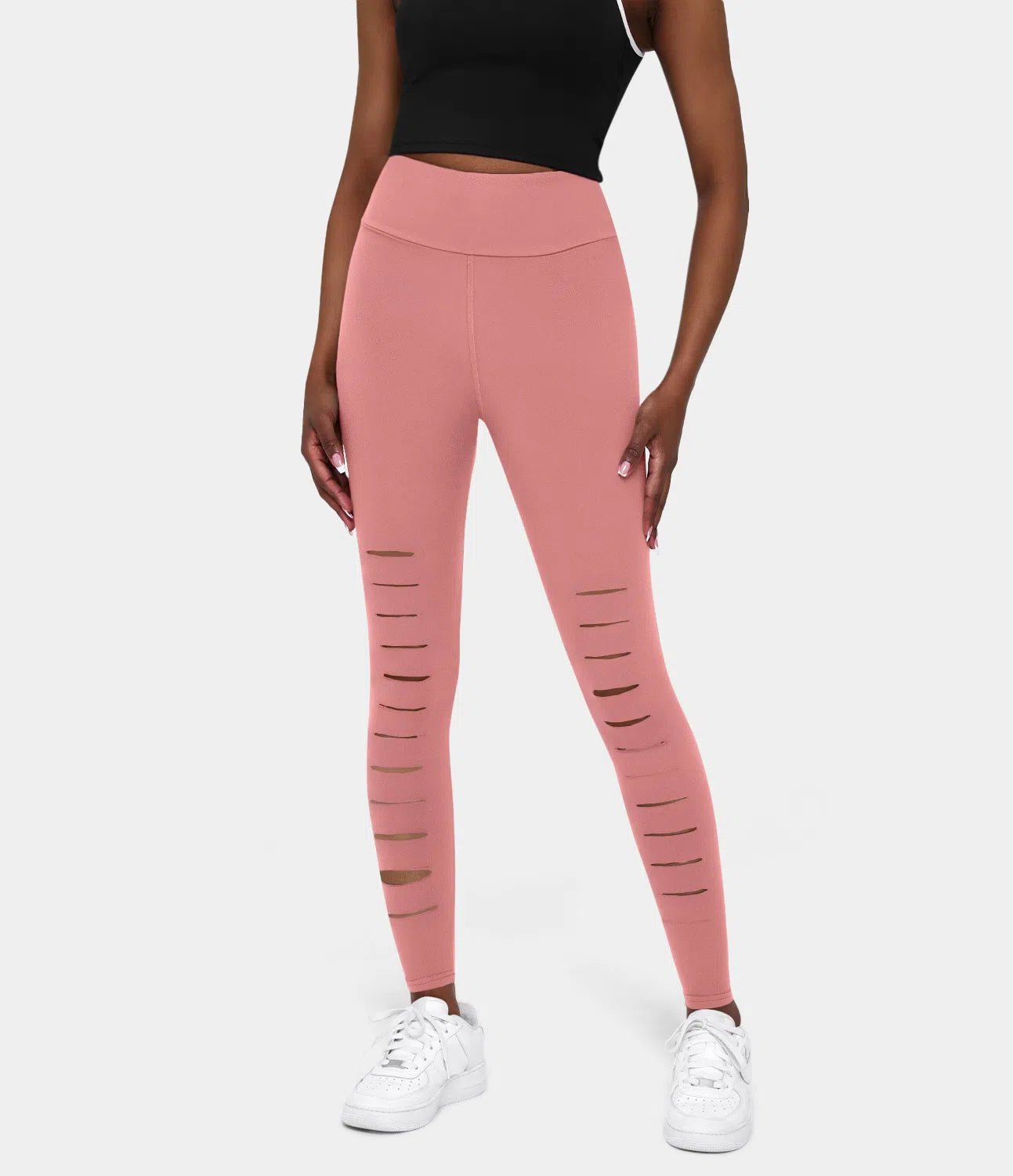 High Waisted Ripped Solid Casual Leggings - Lixoval