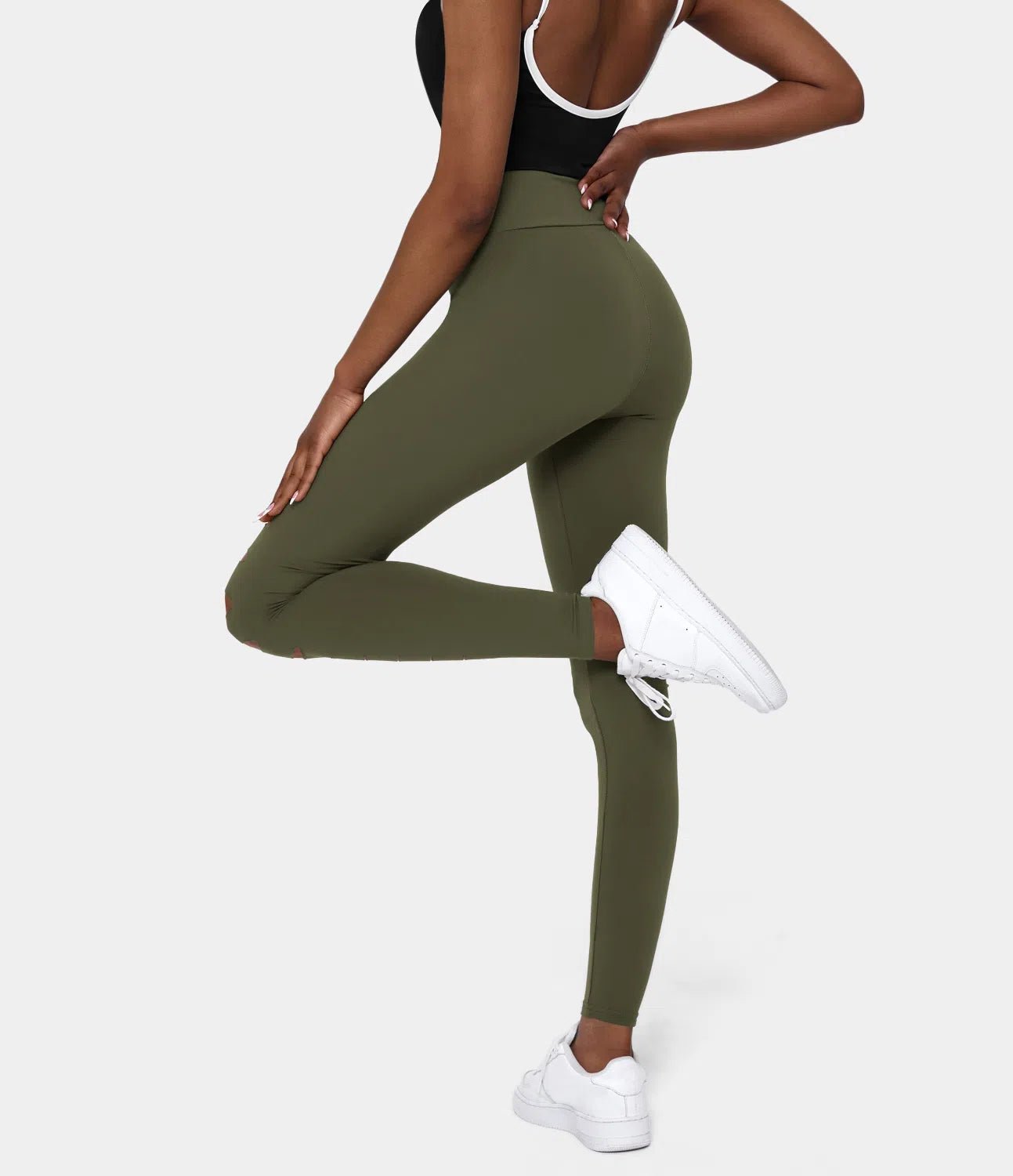 High Waisted Ripped Solid Casual Leggings - Lixoval