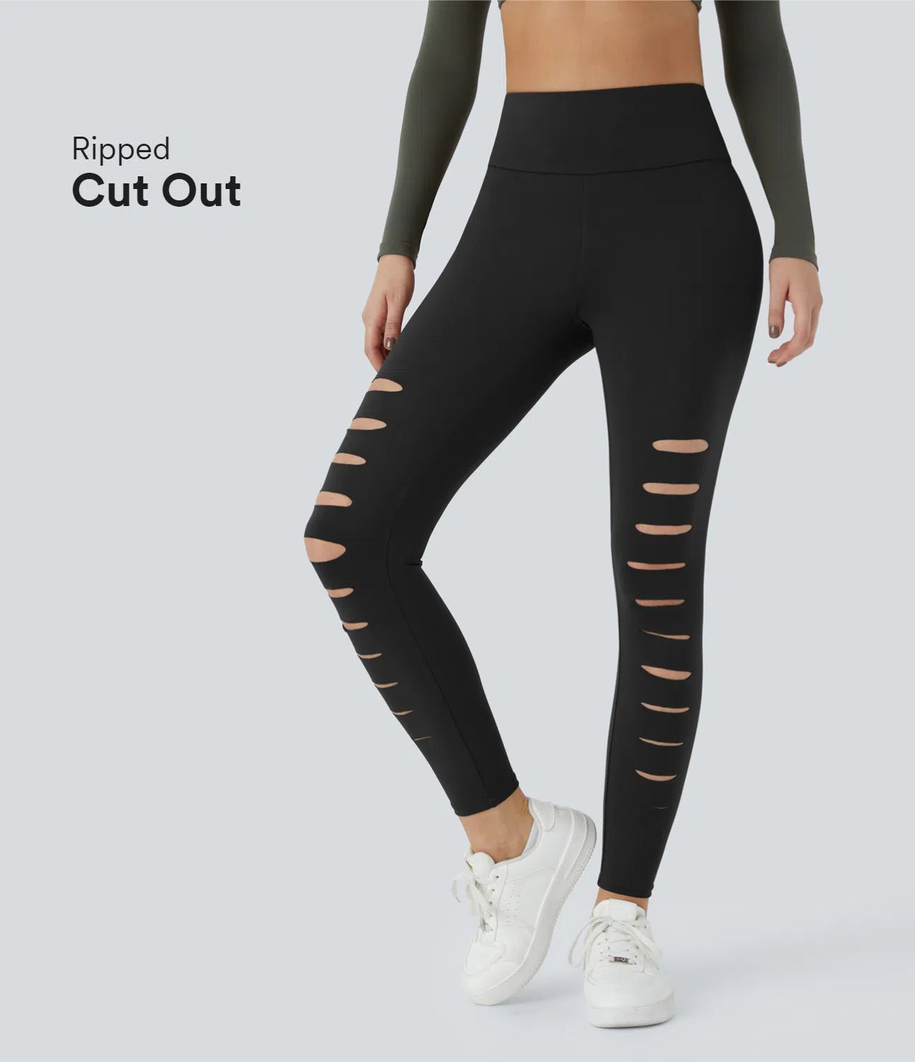 High Waisted Ripped Solid Casual Leggings - Lixoval