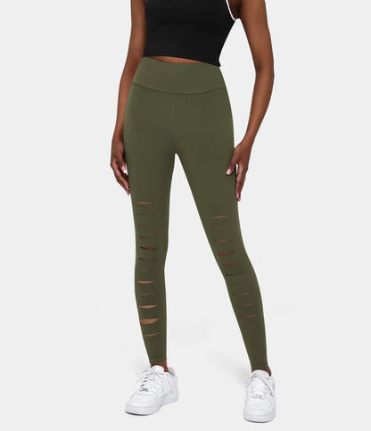 High Waisted Ripped Solid Casual Leggings - Lixoval