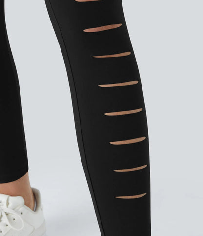 High Waisted Ripped Solid Casual Leggings - Lixoval